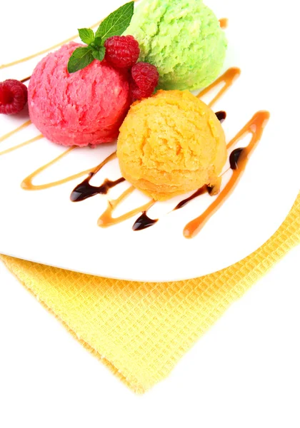 Delicious ice cream on plate — Stock Photo, Image