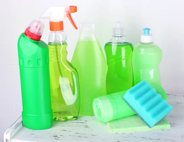 Cleaning products on shelf — Stock Photo, Image