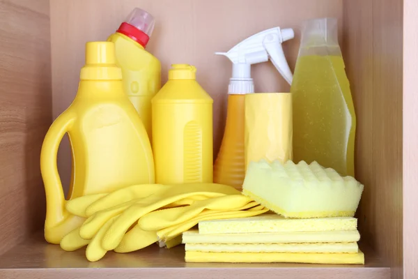 Cleaning products on shelf — Stock Photo, Image