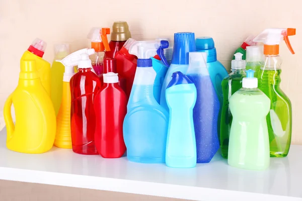 Cleaning products on shelf — Stock Photo, Image