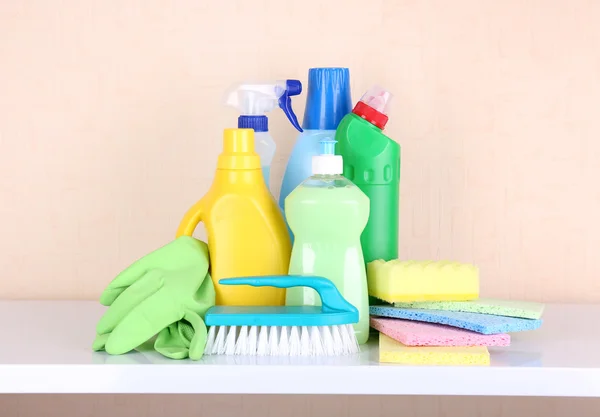 Cleaning products on shelf — Stock Photo, Image