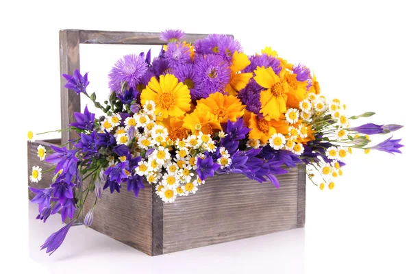 Beautiful flowers in crate — Stock Photo, Image