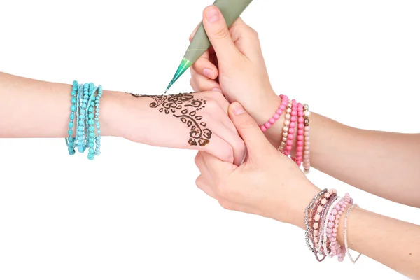 Applying Mehndi on hand — Stock Photo, Image