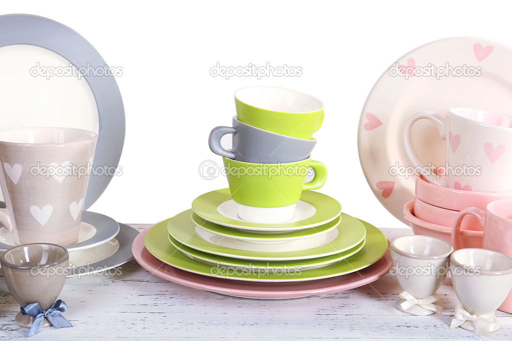 Different tableware on shelf