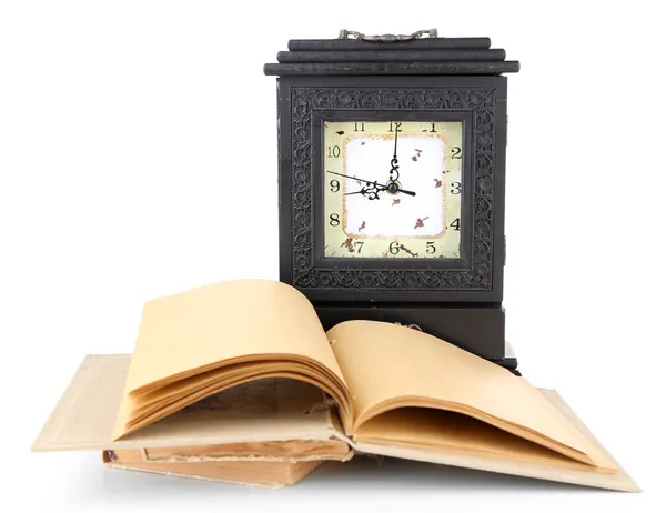 Relógio retrô e livros — Fotografia de Stock