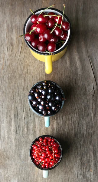 Ягоди в кольорових горщиках — стокове фото