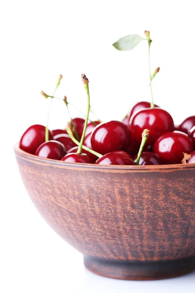 Cherries in color bowl — Stock Photo, Image