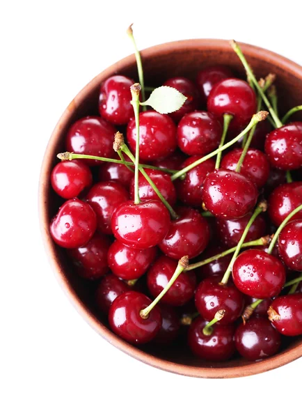 Cherries in color bowl — Stock Photo, Image