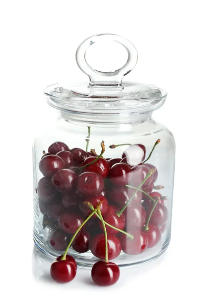 Cherries in glass jar — Stock Photo, Image