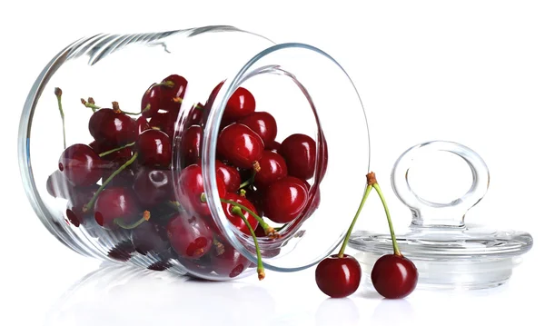 Cherries in glass jar — Stock Photo, Image