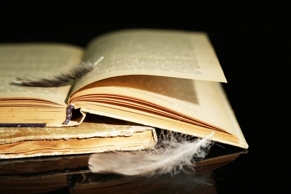 Feather lying on book — Stock Photo, Image