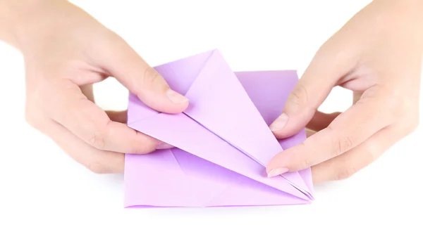 Manos haciendo un juguete de origami — Foto de Stock