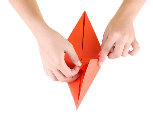 Hands making origami rabbit — Stock Photo, Image