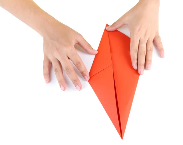 Ruce takže origami pták — Stock fotografie