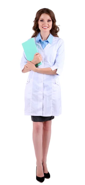 Joven médico hermoso aislado en blanco — Foto de Stock