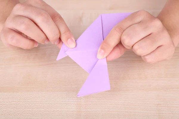 Hands making origami figure — Stock Photo, Image