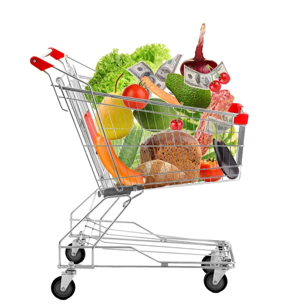 Full shopping trolley, isolated on white — Stock Photo, Image