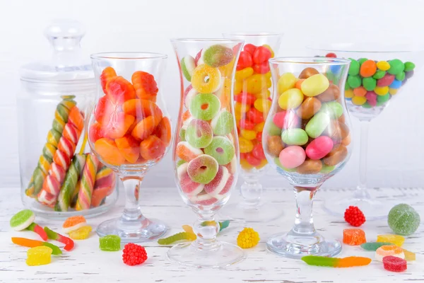 Fruit candies in glasses — Stock Photo, Image
