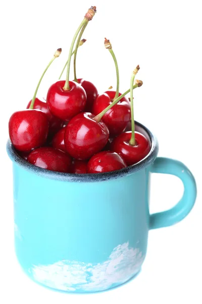 Cherries in mug — Stock Photo, Image