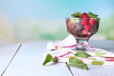 Çikolatalı dondurma nane ve çilek ile