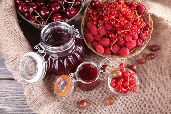 Jam in glass jar — Stock Photo, Image