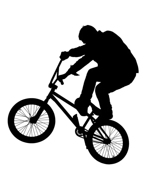 Jovem na bicicleta BMX isolado no branco — Fotografia de Stock