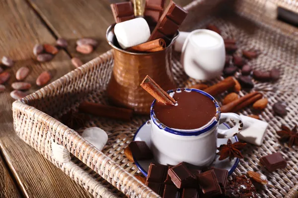 Cup of hot chocolate on table — Stock Photo, Image