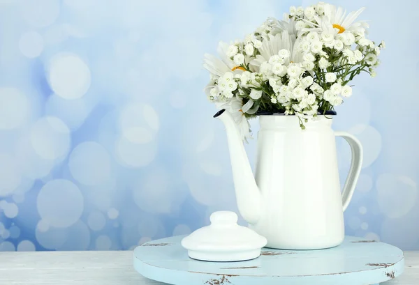 Beautiful chamomiles in teapot — Stock Photo, Image