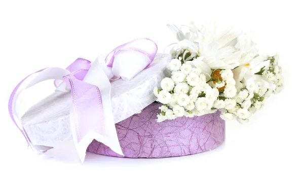 Present box with flowers — Stock Photo, Image