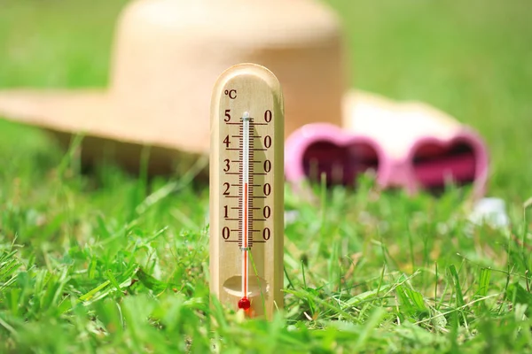 Termómetro sobre hierba — Foto de Stock