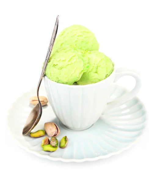 Helado de pistacho en taza — Foto de Stock