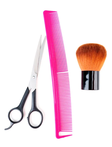 Make-up Pinsel, Pinsel und Schere — Stockfoto