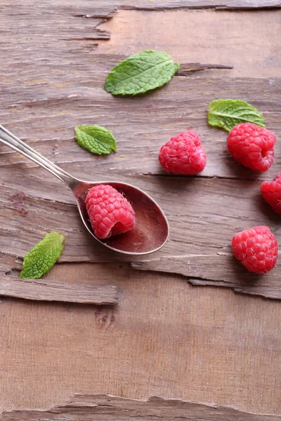 Himbeeren im Löffel — Stockfoto