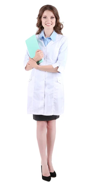 Genç güzel doktor beyaz izole — Stok fotoğraf