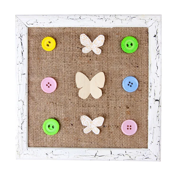 Wooden frame with paper butterflies — Stock Photo, Image