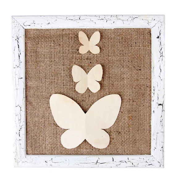 Marco de madera con mariposas de papel — Foto de Stock