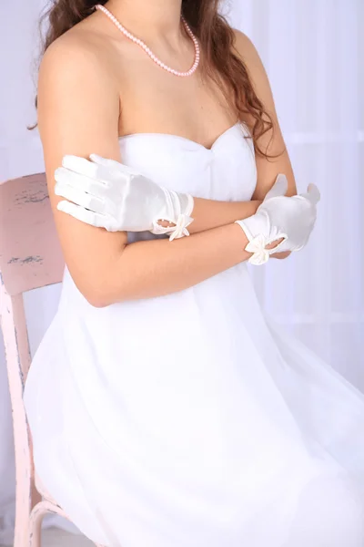 Bride in wedding  dress and gloves — Stock Photo, Image