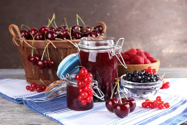 Berries jam in glass jar — Stock Photo, Image