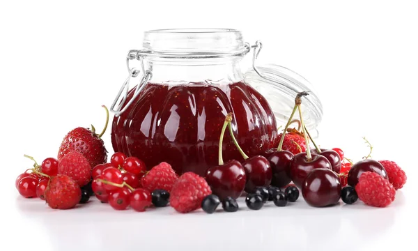 Berries jam in glass jar — Stock Photo, Image