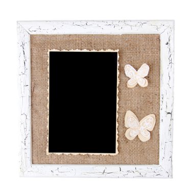 Ahşap çerçeve üzerine beyaz izole boş eski fotoğrafları ile