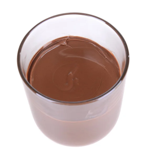 Crème au chocolat sucrée dans un bocal isolé sur blanc — Photo