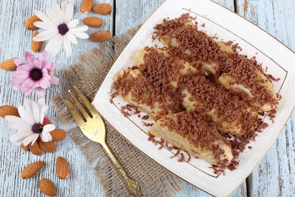 Sweetened fried banana on plate, close-up — Stock Photo, Image