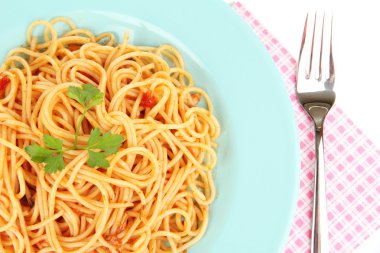 Italian spaghetti in plate close-up