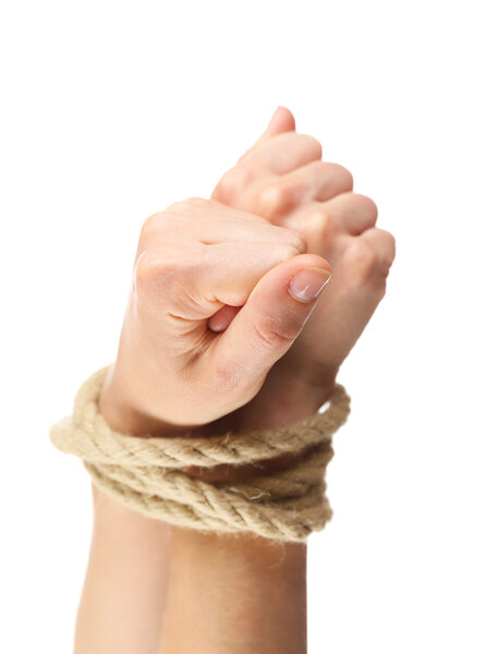 Tied hands, isolated  white