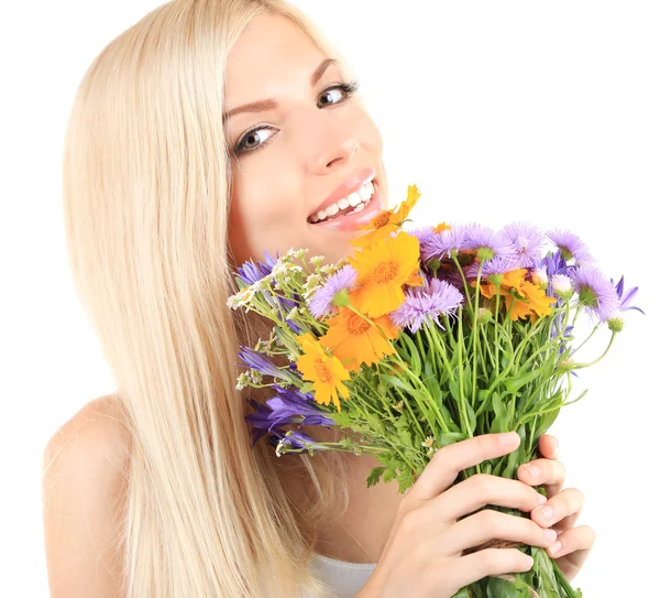 Bella donna con fiori — Foto Stock