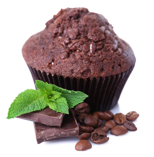 Muffin al cioccolato isolato su bianco — Foto Stock