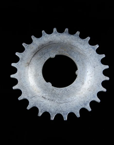 Metal cogwheel on black background — Stock Photo, Image