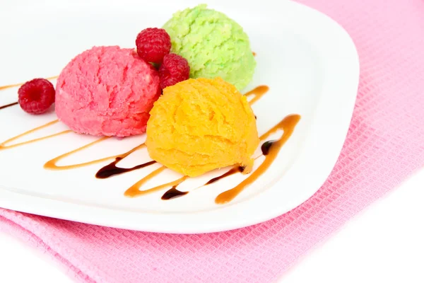 Delicious ice cream on plate close-up — Stock Photo, Image