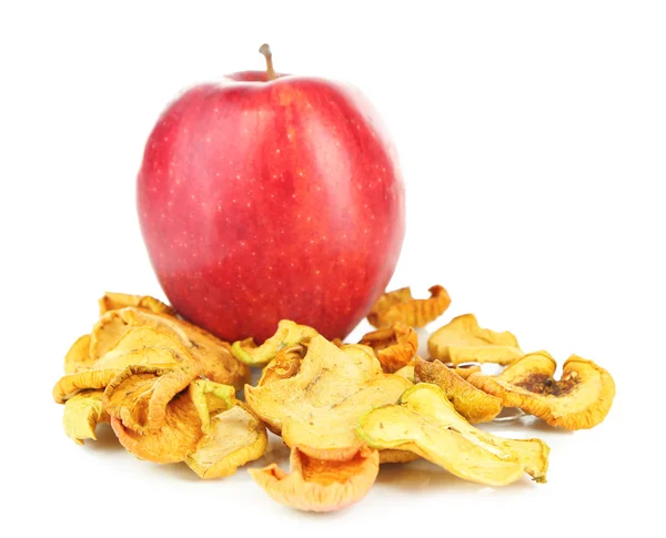 Torkade äpplen och äpple, isolerad på vit — Stockfoto