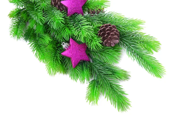 Kerst decoratieve sterren op fir boom, geïsoleerd op wit — Stockfoto